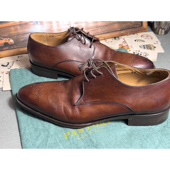 Pastori Handmade Italian Brown Leather Medallion Derby Dress Shoes EU 44 US 11 main image 15